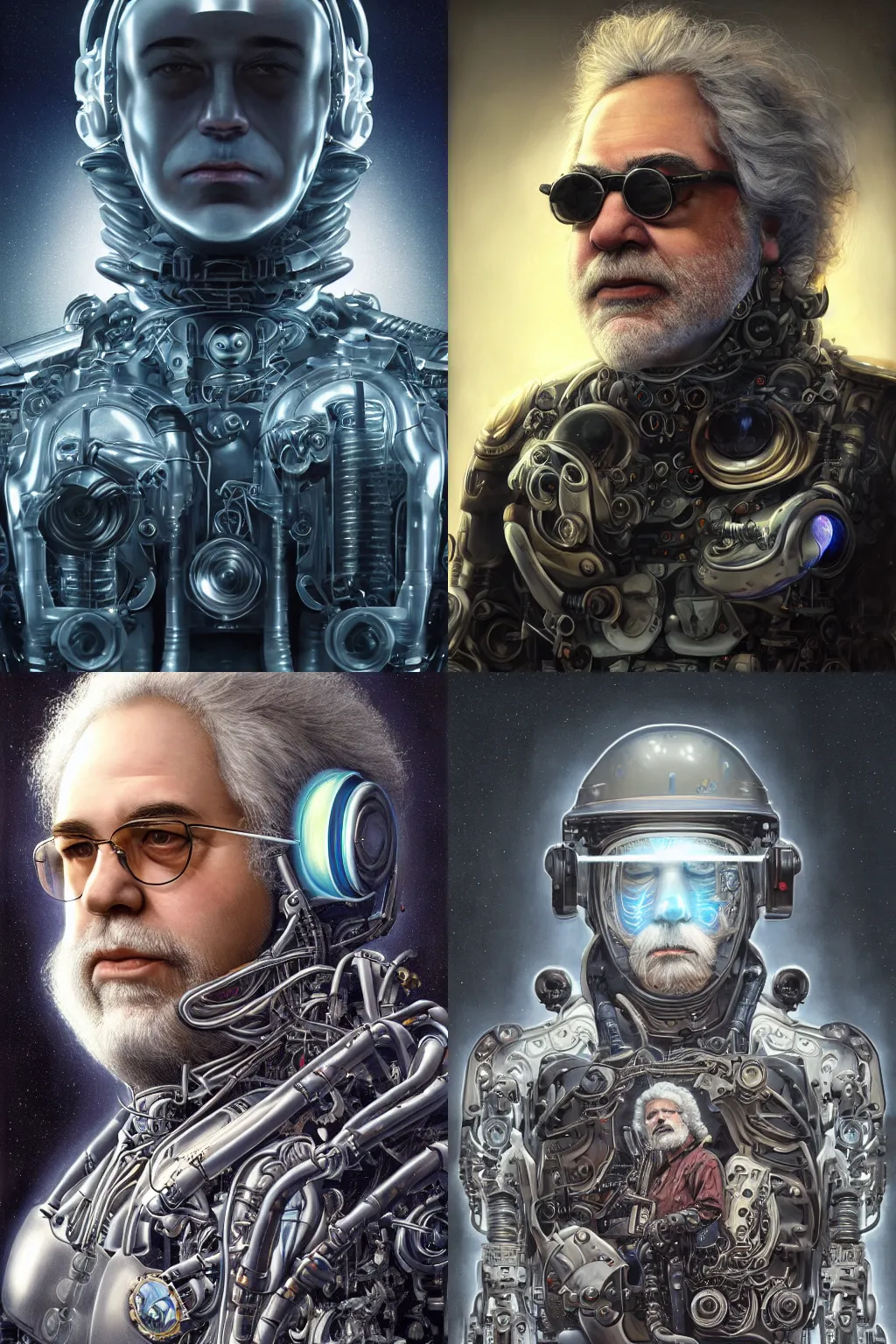 Prompt: jerry garcia as a beautiful ultra detailed fine art portrait of a futuristic mechanical cybernetic jerry garcia cyborg in uniform, by tom bagshaw and anna dittman, studio lighting, golden ratio composition, 3 5 mm lens, cybernetic scifi, deep depth of field, artstation, 8 k