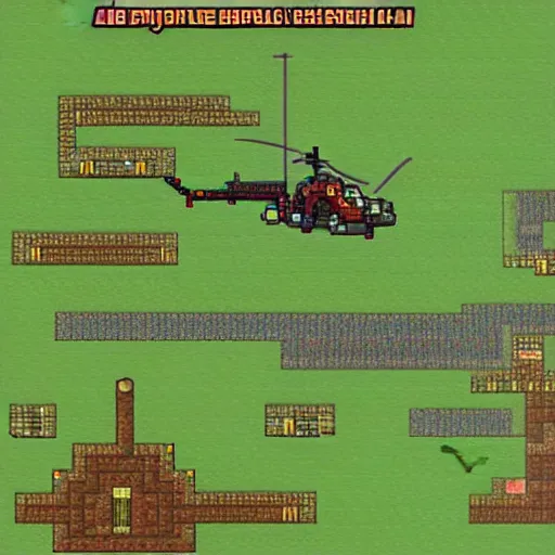 Prompt: apache helicopter in terraria