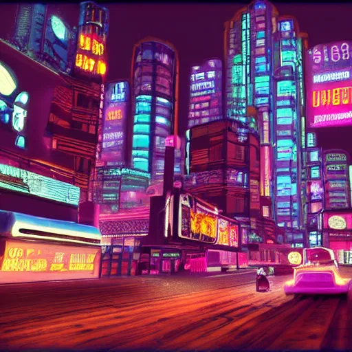 Image similar to 1960s style cyberpunk city