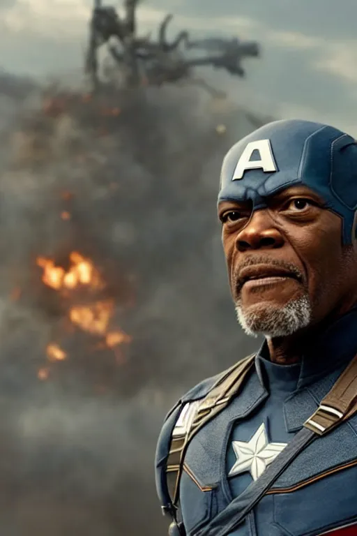 Image similar to film still of Samuel L Jackson as Captain America in new Avengers film