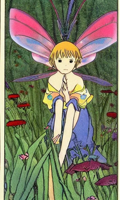 Image similar to fairy floral tarot card by Hayao miyazaki