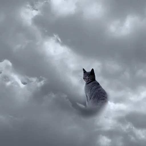 Prompt: a grey cat on a cloud