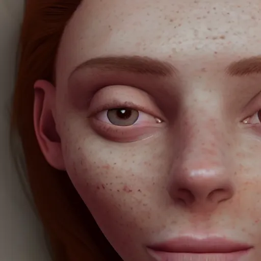 Prompt: portrait of a cute thin young woman, red blush, cute freckles wearing casual clothes, small smile, relaxing on a couch, cozy under a blanket, cozy living room, close up shot, 8 k, octane render, trending on artstation, art by diego fazio and irakli nadar and ron mueck,, hyperrealism, hyperdetailed, ultra realistic