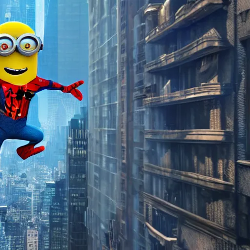 Image similar to minion spider-man, UHD, 4k, highly detailed