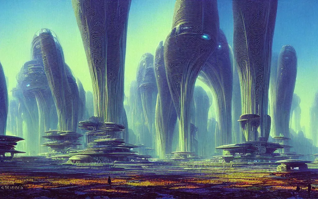 Prompt: a scifi utopian temple, futurist, award winning digital by bruce pennington art