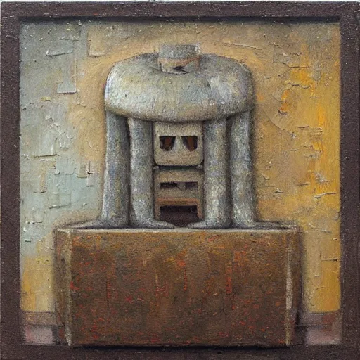 Prompt: a detailed impasto painting by shaun tan and suehiro maruo of an abstract forgotten sculpture by the caretaker and ivan seal