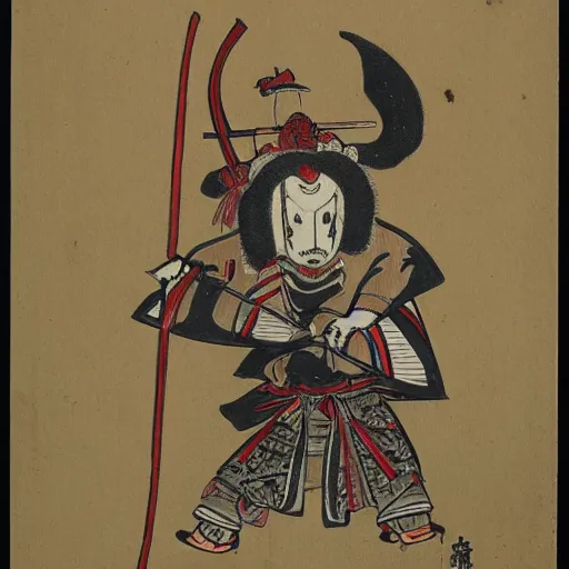 Prompt: samurai wearing oni mask and holding katana with both hands, 1 9 th century