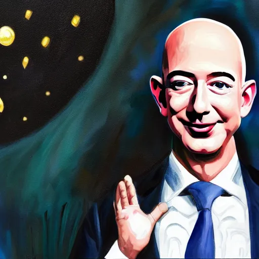 Prompt: painting of jeff bezos with very very very long hair hair