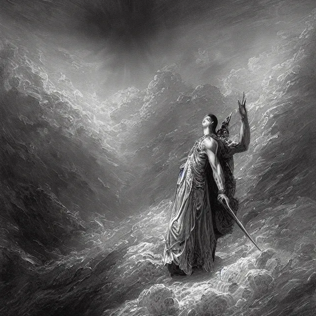 Image similar to a painting of an evil heavenly divine by gustave dore, dark fantasy art, high detail, trending on artstation