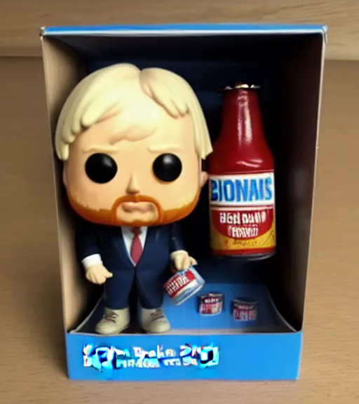 Prompt: 'boris johnson with can of baked beans' funko pop still sealed in box, ebay listing