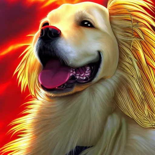 Prompt: ultra realistic portrait painting of a golden retriever as super saiyan goku, art by akira toriyama, 4 k, dragon ball artstyle, cel shaded, highly detailed, epic lighting