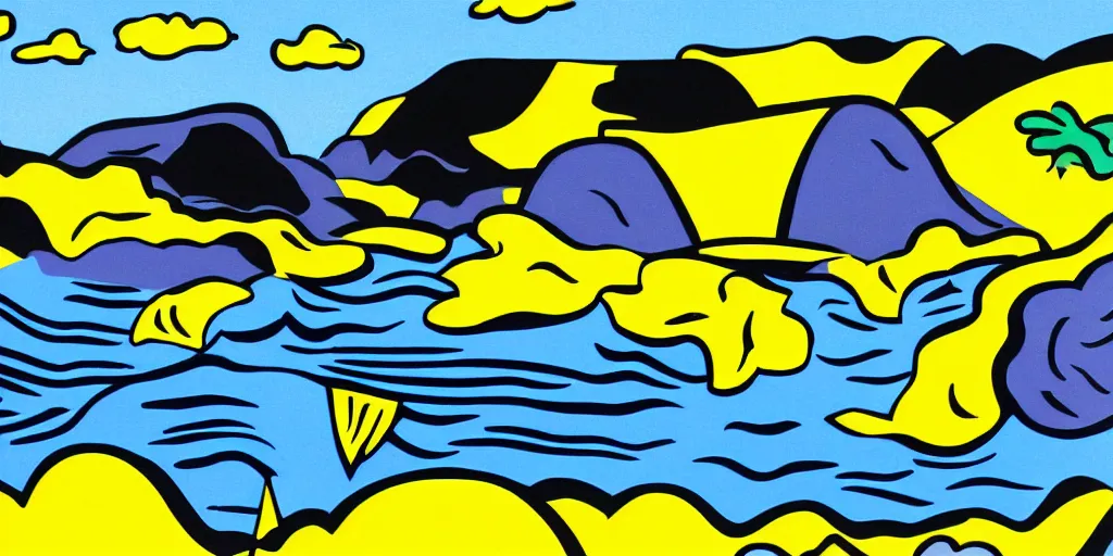 Image similar to pop art landscape illustration in the style of roy lichtenstein