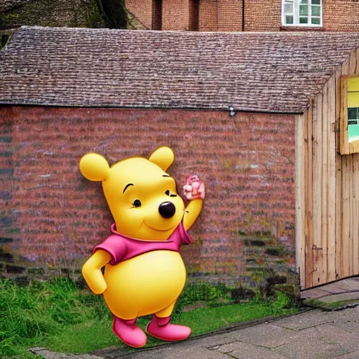 Prompt: winnie the pooh and Piglet visit a Norwich, Norfolk, buildings made from wood, photorealistic