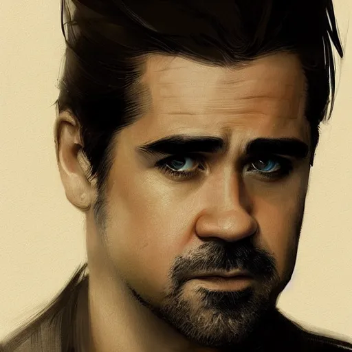 Image similar to “Portrait of Colin Farrell by Greg Rutkowski, young, attractive, highly detailed portrait, scifi, digital painting, artstation, concept art, smooth, sharp foccus ilustration, Artstation HQ”