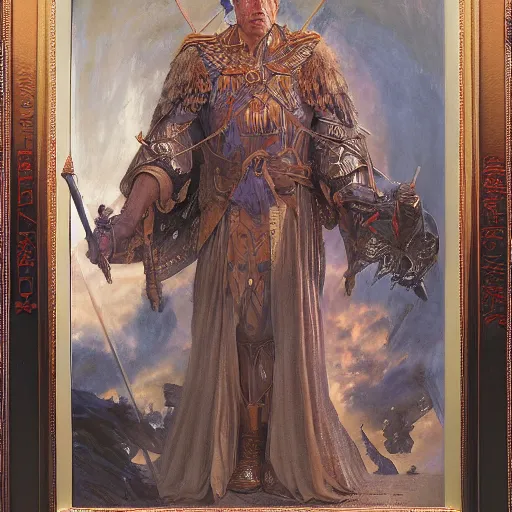 Image similar to mystical portrait of joe biden as cthonic war deity by j. c. leyendecker, bosch, willim blake, jon mcnaughton, and beksinski