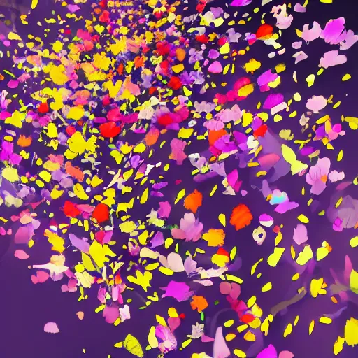 Prompt: background art of spaciously scattered multi colored flower petals flowing through the air from left to right on a clean background, anime, artgerm, manga, trending on artstation, yoji shinkawa