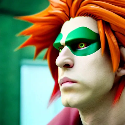 Image similar to a photograph of kakyoin from a live action version of jojo's bizarre adventure, filmic, cinematographic