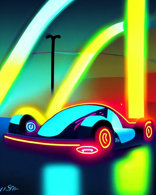 Image similar to ant shaped racing car, neon lights, streets, synthwave, cinematic, tron atmosphere, by mitchell stuart, highly detailed, masterpiece, award winning