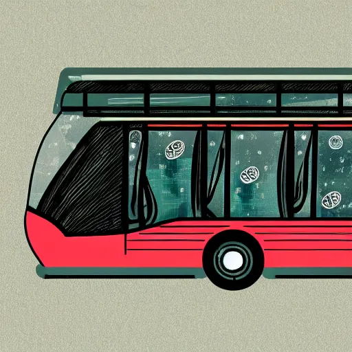 Image similar to a bus driving in outer space with money flying out of the bus windows. illustrated, high resolution