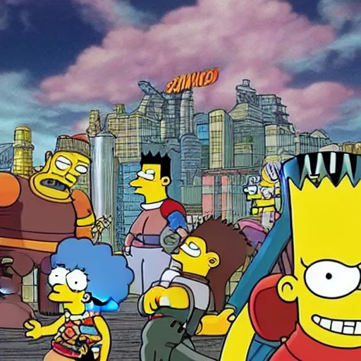 Image similar to futurama meets simpsons in berserk anime drawn by matt groening and anime