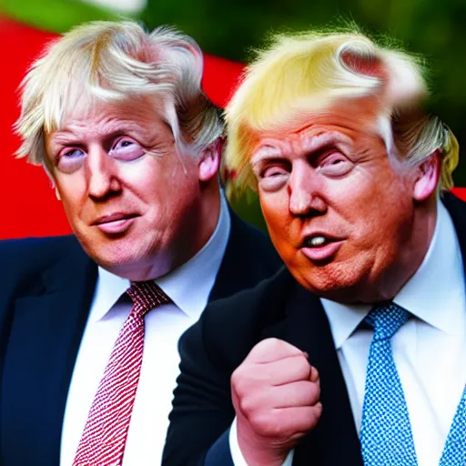 Image similar to Boris Johnson and Donald Trump as tweedle dee and tweedle dum