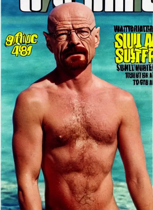 Image similar to walter white on the cover of swimsuit illustrated 1 9 8 0