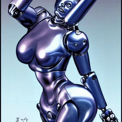 Prompt: robot woman drawn by sorayama