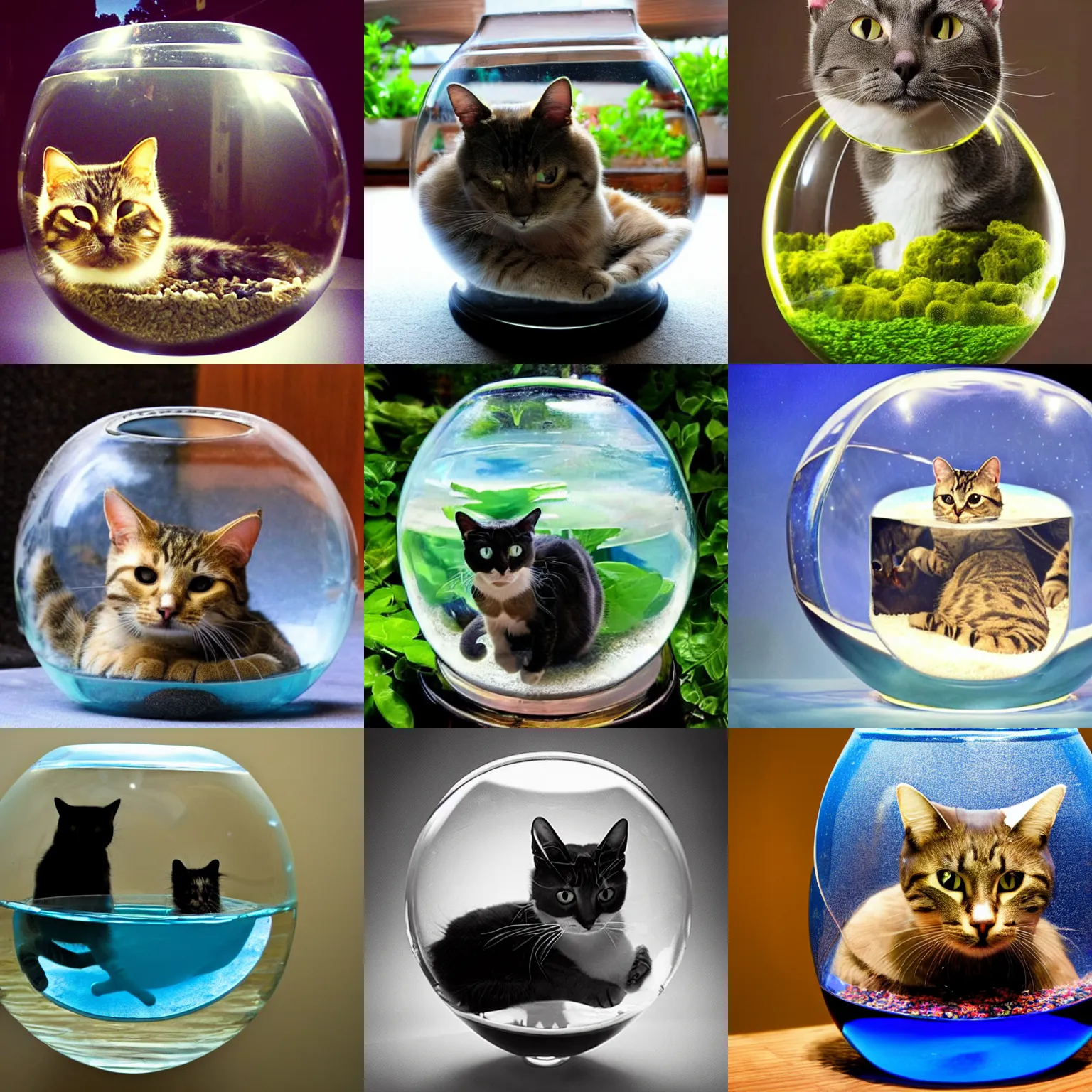 Prompt: a cat in a fishbowl