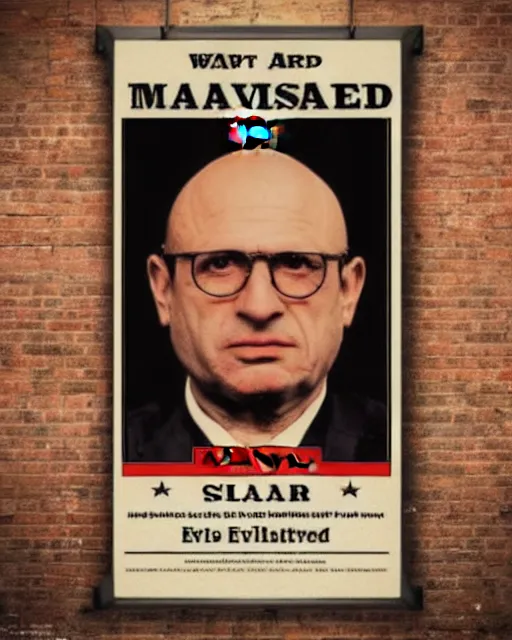 Image similar to avram glazer wanted dead or alive, owner of manchester united football club, wanted poster, bolo poster, pure evil, devils horns, avram glazer, satan, hell, 8 k, symmetry, cinematic lighting