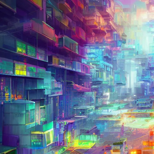 Image similar to a beautiful colorful future city, digital art, artstation