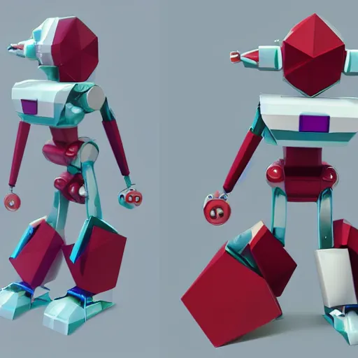 Image similar to low poly render of a cure robot