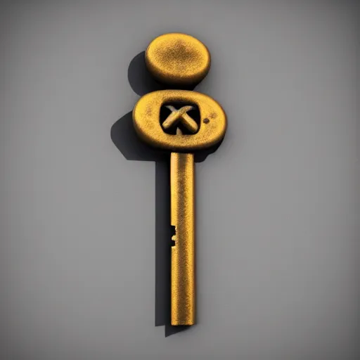 Prompt: a stylised key for the doors, key is on the center of image, point and click game inventory item, very detailed, dynamic lights, on the solid color background, high poly vray render, stylised textures, trending on artstation
