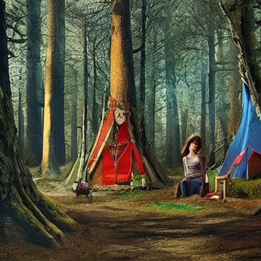 Image similar to forest trees https://media.discordapp.net/attachments/1005597369187958895/1006585564142776320/a_beautiful_fantasy_woman_makes_camp_under_a_large_mushroom_moss_dewdrops_rainstorm_watercolor_dramatic_lighting_cinematic_establishin_-H_704_-n_9_-i_-s_150_-S_664894794_ts-1660000276_idx-2.png