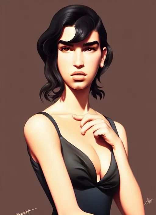 Image similar to cute mafia boss dua lipa, natural lighting, path traced, highly detailed, high quality, digital painting, by don bluth and ross tran and studio ghibli and alphonse mucha, artgerm