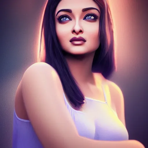 Image similar to beautiful cute teen Aishwarya Rai, natural beauty expressive pose, art by Ross Tran, but as a real life photograph, photorealism, daz3d genesis iray shaders, cinematic lighting, HDRI, 8k textures