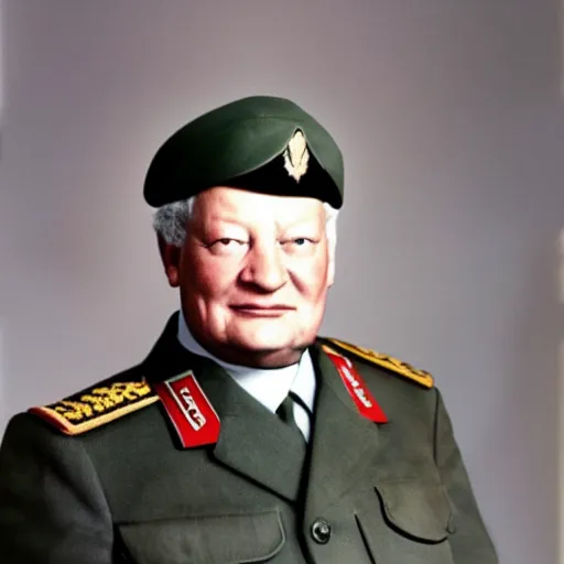 Image similar to yeltsin in military uniform, photo in color