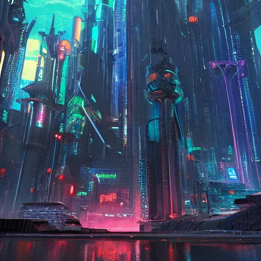 Prompt: Cyberpunk Atlantis