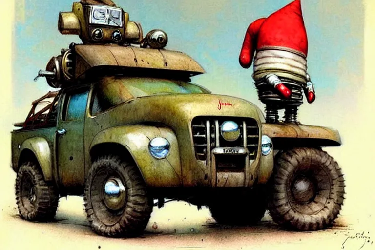 Image similar to adventurer ( ( ( ( ( 1 9 5 0 s retro future robot android fat knome rv offroad truck robot. muted colors. ) ) ) ) ) by jean baptiste monge!!!!!!!!!!!!!!!!!!!!!!!!! chrome red