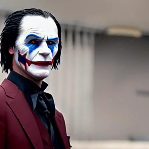 Image similar to keanu reeves as mr. bean as the joker from batman, still from batman vs bean, 2 0 2 0