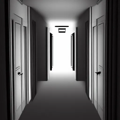 Prompt: a camera view of a scary hallway photo - realistic