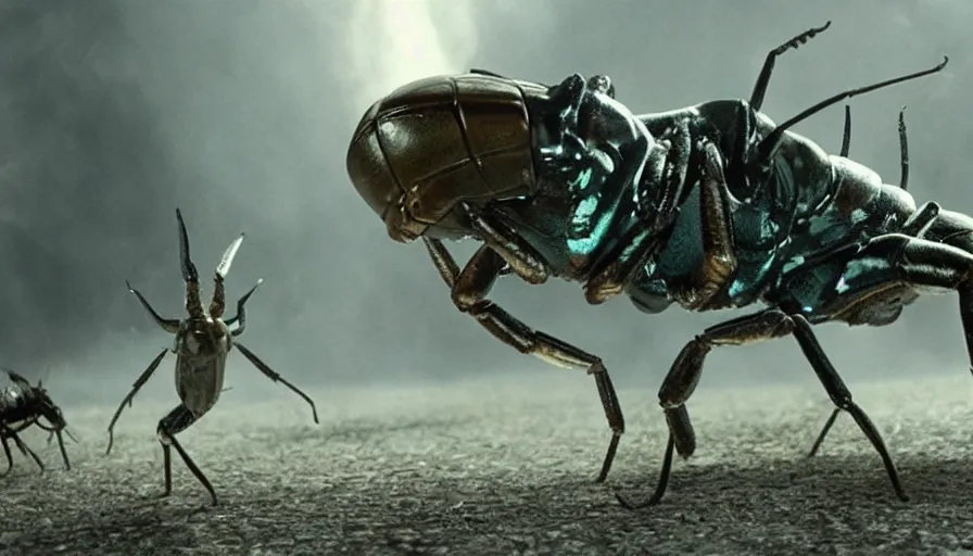 Image similar to Big budget science fiction movie about genetically engineered giant mutant bugs.