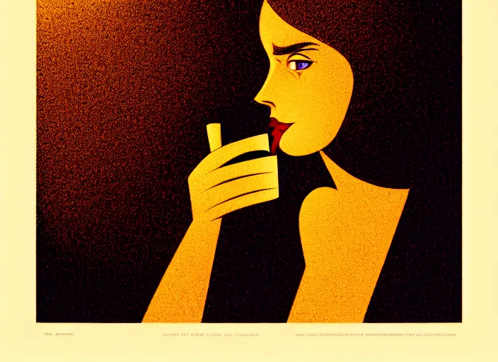 Image similar to portrait of a heroine drinking coffee, colorful,vivid, Mads Berg, Karolis Strautniekas,small finely stippled light, dramatic lighting,fine texutre, editorial illustration, detailed, matte print, dynamic composition,moody, cinematic, film grain,perspective