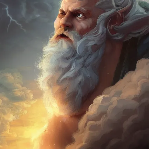 Image similar to an epic digital art of Zeus in thunderclouds by Diego Gisbert Llorens, Zeus, epic painting, masterpiece, hyperdetailed, artstation, cgsociety, 8k