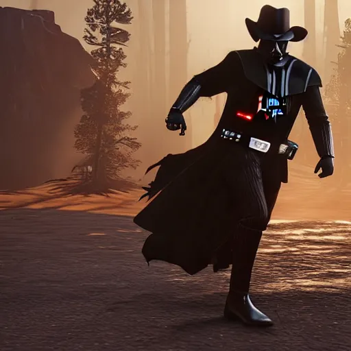 Image similar to Darth Vader a a cowboy in Red Dead Redemption 2