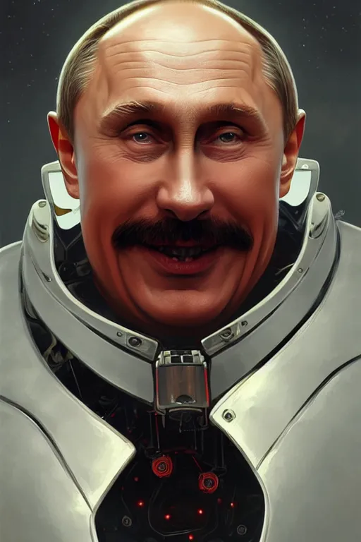 Image similar to vladimir putin as a stupid robotnik dr eggman, realistic portrait, symmetrical, highly detailed, digital painting, artstation, concept art, smooth, sharp focus, illustration, cinematic lighting, art by artgerm and greg rutkowski and alphonse mucha