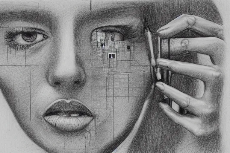 Image similar to artificial intelligence and modern technology. pencil drawing.