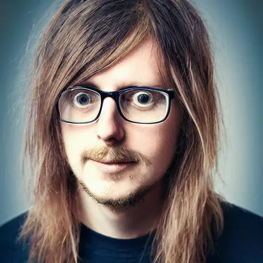 Prompt: Portrait of Steven Wilson with spaghetti hair, photograph