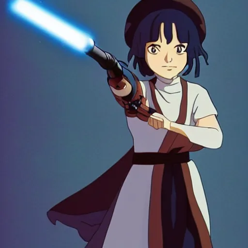 Prompt: a young jedi woman with a lightsaber, from studio ghibli!!!'s star wars anime, sci - fi, animation