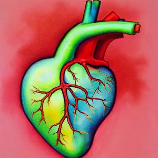 Prompt: painting of anatomically correct heart, anatomic!!, real heart!