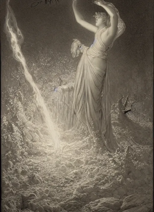 Prompt: a mage casting a frost spell by frederick morgan and gustave dore and delphin enjolras